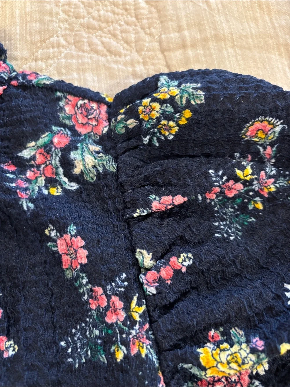Loft Navy Floral Puff-Sleeve Top